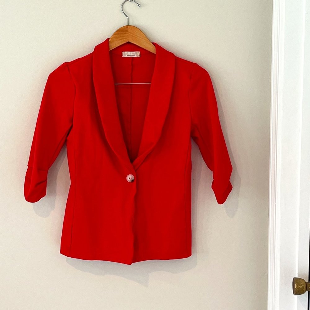 Altar’d State Blazer Hibiscus Hot Pink Stretch 3/4 Sleeve Ruched Size Small